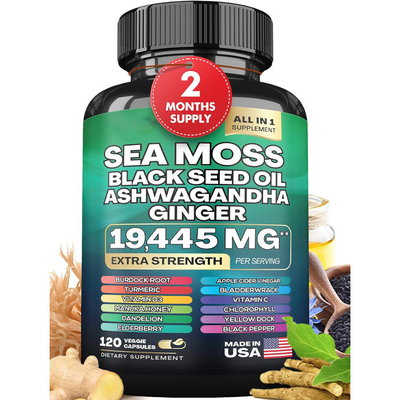 Óleo de sementes de musgo de mar negro cápsulas de ashwagandha para mulheres e homens