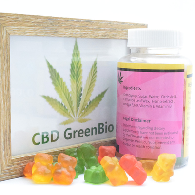 O extrato CBD do cânhamo dorme a liberação gomosa 220g do esforço da dor por anéis gomosos do pêssego da garrafa CBD